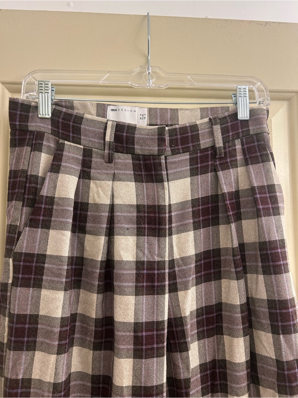 ASOS Design Plaid Pleated Trousers - Beige & Plum